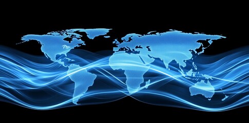 Poster - Abstract Blue Background with Globe and Digital Lines for Global Business Concept