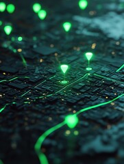 Poster - green glowing waypoints on 3d black map