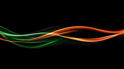 Poster - abstract green and orange wave lines on black background.