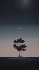 Canvas Print - Minimal space night sky plant tree astronomy.