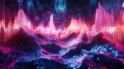 Poster - Futuristic 3D render of abstract sound wave visualization with high tech flow line waves background, background, audio frequencies, flow lines