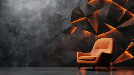 Poster - 3d wallpaper abstract triangle modern glows orange, black colors
