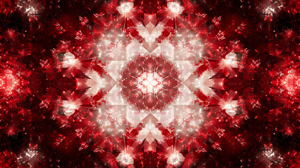 Poster - Red and White Kaleidoscopic Design a Geometric Floral Pattern with an Ornamental Mandala Vibe