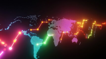 Poster - Business chart with glowing arrows and world map
