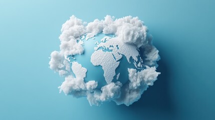 Poster - Minimalistic 3D world map on a soft blue gradient background. Simplified earth representation. Generative AI