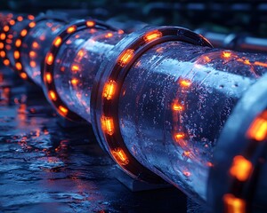 Poster - futuristic blue glowing water pipelines network symbolizing clean water accessibility