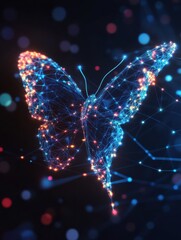 Poster - polygon butterfly on blockchain technology network hud background. abstract polygonal geometric butt