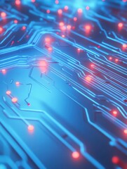Poster - Abstract connections on blue background. Tech concept. 3D Rendering