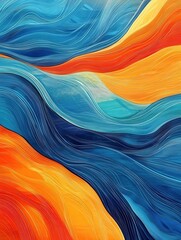 Poster - Abstract background with waves and lines in blue orange and red colors