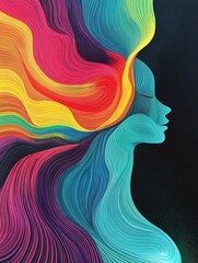 Poster - colorful abstract wavy lines with rainbow gradient on dark background, colorful, colorful waves
