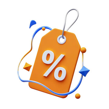 3D discount tag. label with percent symbol of discount. Promotion. sale promotions, special offers, and e-commerce concepts. Isolated on a transparent background.