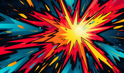 Poster - Vintage comic pop art sunburst banner background with halftone design