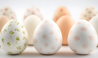 Wall Mural - A collection of pastel-painted eggs with delicate floral patterns, Generative AI