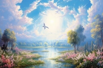 Wall Mural - Heaven painting landscape sunlight.