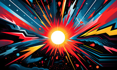 Poster - Vintage comic pop art sunburst banner background with halftone design