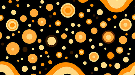 Poster - Retro Orange Circles and Waves Pattern on Black Background Groovy Design Wallpaper Backdrop Aesthetic