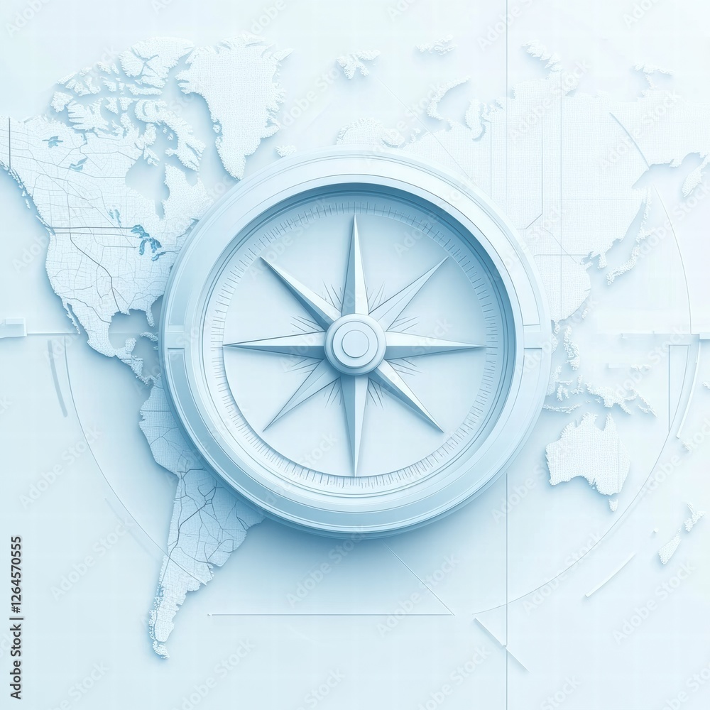 Compass design overlaying world map highlighting direction and ...