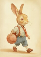 Wall Mural - Vintage illustration rabbit boy footwear animal mammal.