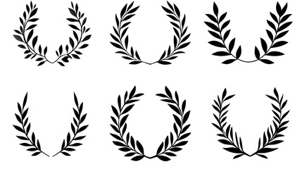 Poster - Set of Six Black Laurel Wreaths Designs for Decorative Emblems and Graphic Ornamentation Elements