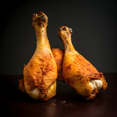 Poster - Roasted chicken legs with vegetables and herbs on baking tray