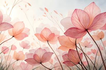 Sticker - Delicate Pink Flower Watercolor Painting Background With Pastel Palette