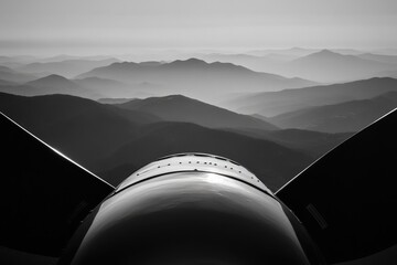 Wall Mural - A breathtaking monochrome view of layered mountains from an airplane's perspective, showcasing the vastness and beauty of nature.