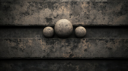 Poster - Three Stone Orbs Resting on a Tiered Concrete Platform Stark and Minimalist Design