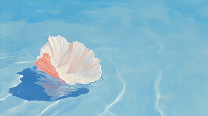 Poster - Floating blossom in tranquil blue waters nature scene artistic illustration serene environment aesthetic viewpoint