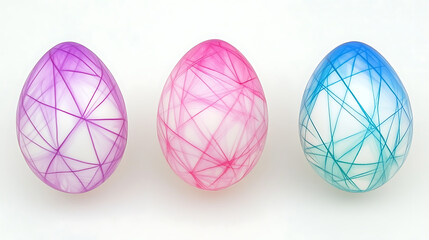 Wall Mural - Trio of Easter Eggs with Geometric Filament Patterns in Purple Pink and Blue Hues Celebration