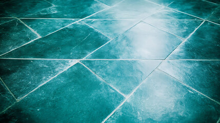 Poster - Turquoise Tiled Floor in Geometric Pattern a Stylish Home Interior Design