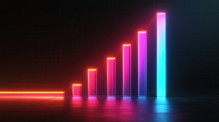 Poster - Neon Financial Graph on Dark Background, vibrant glowing lines illustrating market trends, modern design, captivating visual for financial analysis