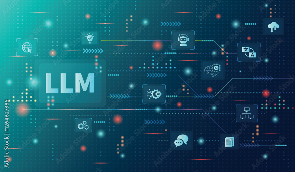 The concept of LLM, AI Large Language Model with icons concept. AI deep ...