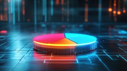 Poster - Futuristic neon pie chart, vibrant segments radiating color, sleek design, modern data visualization, captivating digital aesthetics