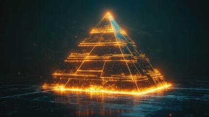 Poster - Glowing pyramid symbolizing business hierarchy, vibrant layers illustrating organizational structure and roles, modern digital design