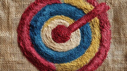 Poster - Yarn Threads Business Target on Burlap Canvas, colorful fibers intertwining, creating a textured and vibrant representation of goals and aspirations