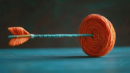 Poster - Woven Arrow Impacting Yarn Target, vibrant colors, intricate textures, dynamic motion, artistic representation of precision and craft