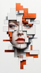 Poster - Deconstructed portrait, human face fragmented into geometric prisms, holographic light diffusion, surreal composition, abstract realism, highly detailed digital painting, cinematic atmosphere