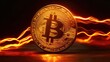 © lina - Glowing bitcoin cryptocurrency coin with energy streaks.