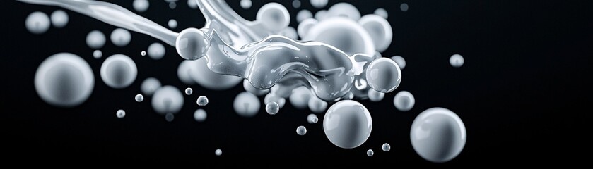 Poster - Liquid metal explosion, mercury-like droplets suspended in zero gravity, hyper-realistic reflections, deep contrast lighting, ultra-HD surreal photography, cinematic rendering
