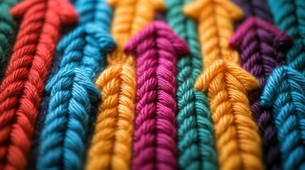 Poster - Yarn Chart for Business Growth, vibrant colors, upward arrows, creative design, symbolizes success and progress in a professional setting