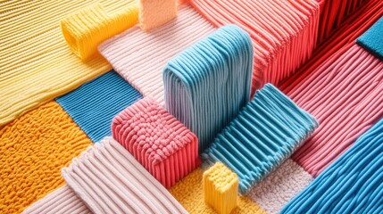 Poster - Colorful Business Report with Woven Yarn Textures, a vibrant presentation showcasing data through intricate textile designs and patterns.