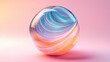 © Oleksandr - Abstract transparent glass globe with teal and orange lines on a pastel pink background, 3D rendering illustration of futuristic abstract shape