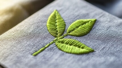 Poster - Stitched business logo on fabric, symbolizing growth and innovation, vibrant colors, intricate design, professional branding representation