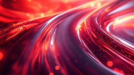 Fototapete - Abstract background iridescent chrome ribbon, 3D rendering illustration of futuristic abstract background with holographic lines and curved shapes on fiery red.