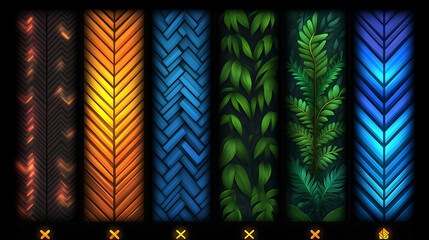 Wall Mural - Vibrant Chevron and Foliage Pattern Seamless Texture Set for Digital Art and Creative Projects