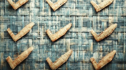 Poster - Textured financial graph with woven elements, arrows indicating upward trends, symbolizing growth and success in business dynamics