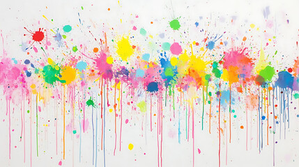Poster - Vibrant Splashes of Watercolor Paint Dripping Down a White Background in Abstract Expressionism