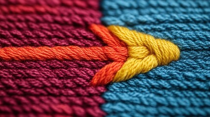 Poster - Vibrant yarn arrow design representing progress, showcasing simplicity and elegance in its stitched form