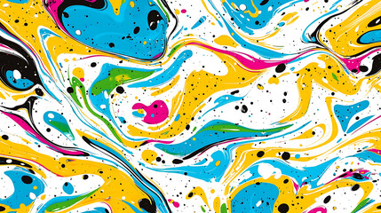 Poster - Vibrant Swirls of Color with Intricate Marbling and Splatters in a Fluid Artistic Pattern