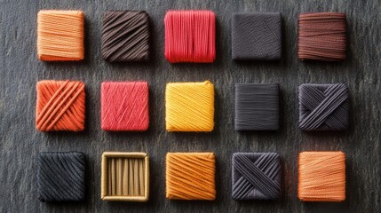 Poster - Textured business icon collection, intricately designed with interwoven yarn threads, showcasing creativity and craftsmanship in a unique visual format